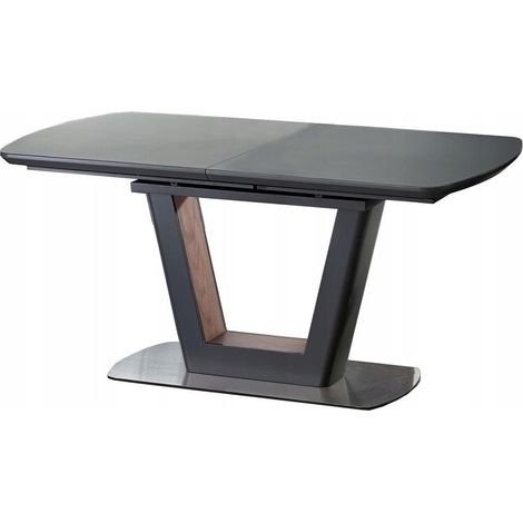 Mesa Houston 722, Antracita, 76x90x160cm, Alargamiento, MDF, Vidrio templado, Metal, MDF