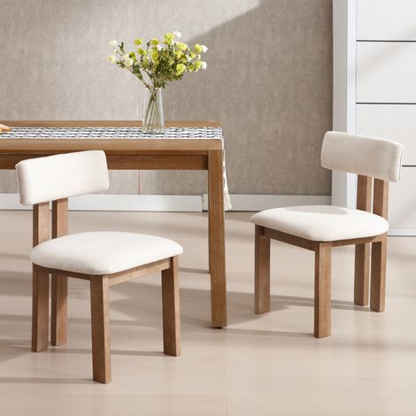 Wahson Lot de 2 chaises de salle à manger en lin beige – Dossier incurvé et coussin rembourré – Pieds en bois massif – Confort optimal pour salon et cuisine, Beige