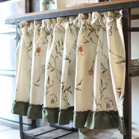 Rideau - Coton Lin - Motif Floral - 130x60 cm - Pour Petite Fenêtre Cuisine Salle De Bain Chambre - 1 Pièce (1/5)