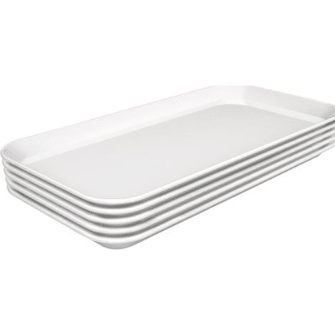 Lot de 5 plats de présentation lisse (L)150 x (P)300 mm, en mélamine blanche, résistant à la chaleur (1/5)