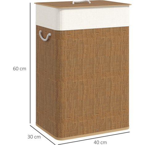 Panier à linge avec couvercle, 72 L, sac intérieur amovible et poignées, pour buanderie ou chambre, 40 x 30 x 60 cm, marron (1/5)