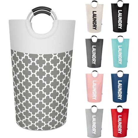 90L Panier à linge grande capacité, pliable avec poignées rembourrées, idéal pour rangement et transport des vête - Gris Clair S 90L (1/5)