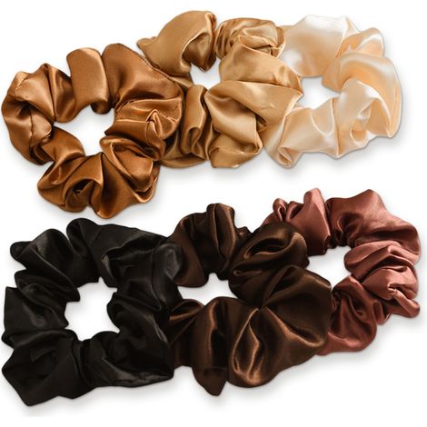 Scrunchie - Bande Élastique Pour Cheveux En Satin - Pour Chignon Et Queue De Cheval - Diamètre 12 Cm - Lot De 6