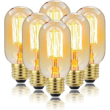 Ampoules Edison vintage T45, culot E27, intensité variable, 40 W, lot de 6, à incandescence, filament droit, verre ambré, jaune chaud 2 200 K, pour éclairage décoratif de la maison (1/4)