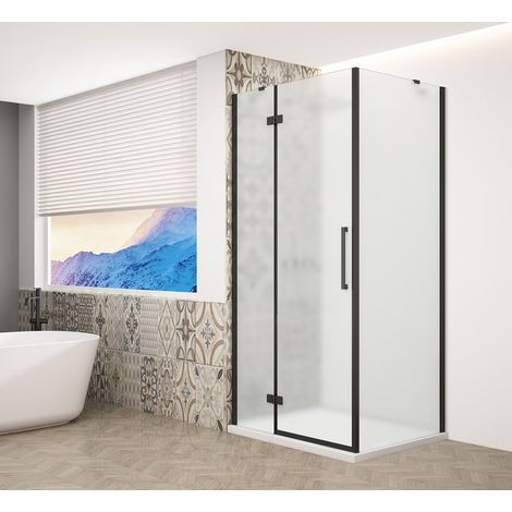 Paravent TRINITY BLACK rectangulaire 800x800mm, entrée d'angle, verre mat, gauche (1/4)