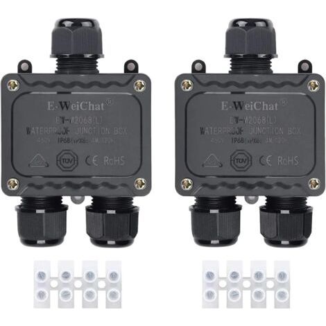 Boîte de dérivation étanche IP68 3 voies pour l'extérieur avec presse-étoupes pour petit boîtier électrique noir de Ø4mm-Ø14mm de diamètre pour l'extérieur lumière jardin piscine(2 Pcs) (1/5)