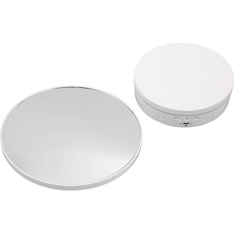 Présentoir rotatif en plastique et verre, plateau tournant motorisé électrique à 360° avec câble USB pour la présentation de produits photographiques, bijoux, montres et gâteaux (blanc). (1/5)