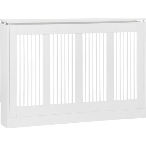 Copritermosifone a Doghe Moderno ed Elegante per la Casa, in MDF e Acciaio, 120x18x84cm, Bianco