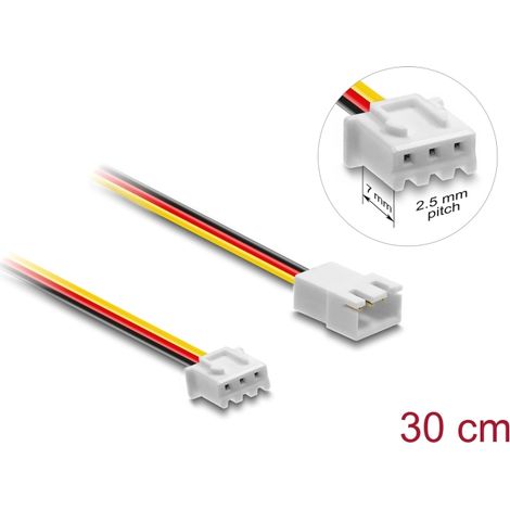 Delock Lüfter Verlängerungskabel JST Stecker zu Buchse 3 Pin, Steckerlänge 7 mm, 30 cm