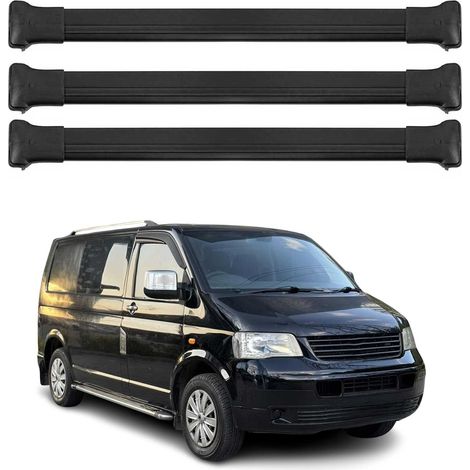 OMAC Aluminium Dachträger Querträger für VW T5 T6 T6.1 Transporter Multivan Caravelle 2003-2024 – Max. 75 kg – 3 Stangen Schwarz (1/5)