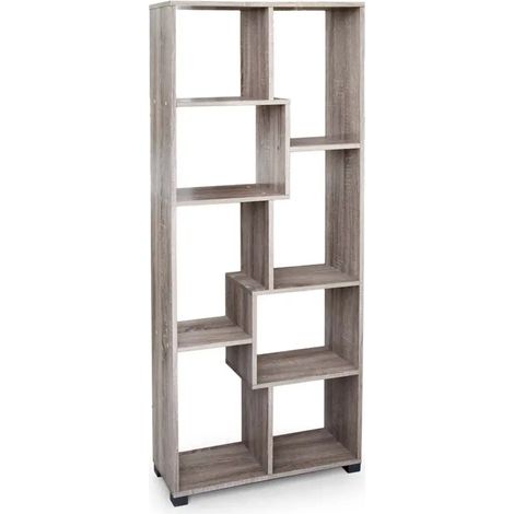 Regal Atena Bücherregal in grau mit 10 asymmetrischen Fächern, 70 x 24 x 170 cm