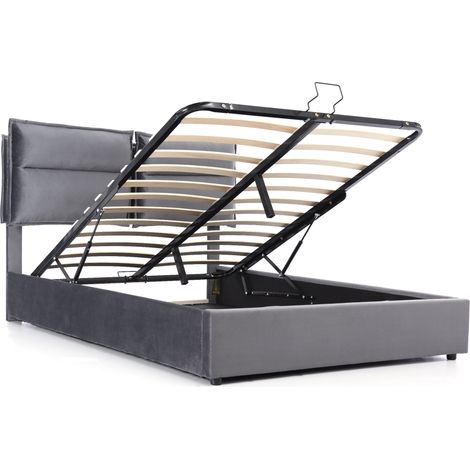 Cama canapé abatible doble 140x200 cm de terciopelo gris con cabecero ajustable (1/5)