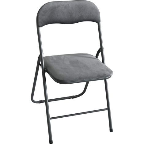 Metall Klappstuhl mit Samtbezug grau gepolstert Beistellstuhl Camping (1/4)