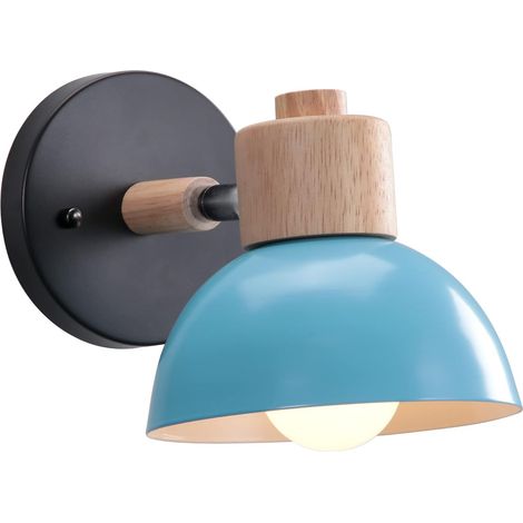 Vintage-Industrie-Wandleuchte, 15 cm verstellbare Wandlampe aus Holz und Metall, Retro-Wandleuchte für Schlafzimmer, Wohnzimmer, Flur, Restaurant (1 Stück, Blau)