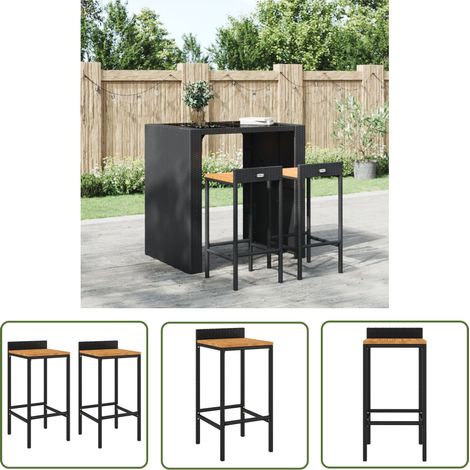The Living Store Barhocker 2 Stk. Schwarz Poly Rattan und Massivholz Akazie - Barhocker - Gartenmöbeln - Outdoor Möbel - Esszimmerstühle - Küche (1/5)