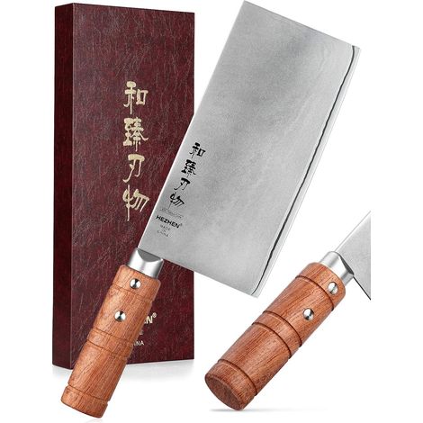 18 cm Composite Steel Cleavers, Chinese Chef's Knife, Meat Chopping Knife, Butcher Knife, Padouk Wooden Handle (1/5)