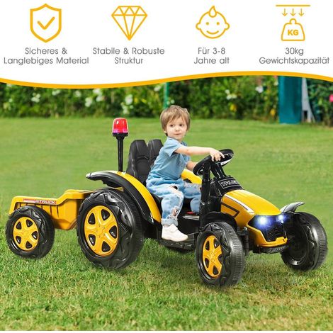 Tractor 2v con mando a distancia 24g y remolque desmontable para ninos de 3 a 8 anos amarillo