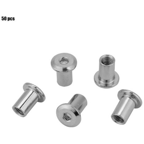 Écrous plats en nickel plaqué fer, écrous hexagonaux à tête ronde, manchon pour meubles (M615, 50 pièces)