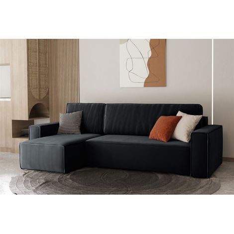 Ecksofa Schlafsofa Sofa MARIS Stoff Schwarz Ottomane Links (1/4)