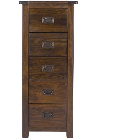 Boston 5 Drawer Narrow Chest - Pine - 45 x 40 x 115 cm - Dark Brown (1/3)