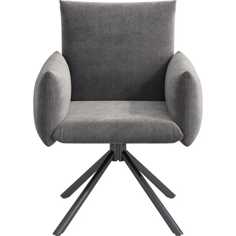 Set de 4 sillas de comedor giratorias 360° en terciopelo gris con reposabrazos y patas metálicas (1/5)