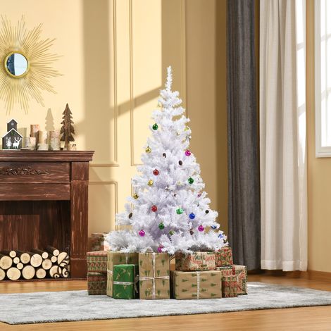 Sapin de Noël synthétique blanc 150 cm, 680 branches, avec accessoires assortis variés pour décoration festive intérieure (1/5)