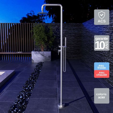 Douche de piscine Florida en Acier Inox.S316 – Tête Ø25cm /Corps Ø42mm/H. 2,22m – Garantie 10 ans - POOLIMEX (1/5)