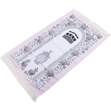 Tapis de prière épais rose, brodé avec pompon, idéal pour la méditation pendant l'Aïd et le Ramadan. Convient aux femmes, aux hommes et aux enfants. (1/5)