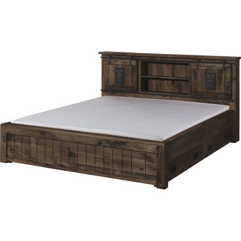 Bett mit Schublade Mango 200x200 grau lackiert RAILWAY 273 (1/3)