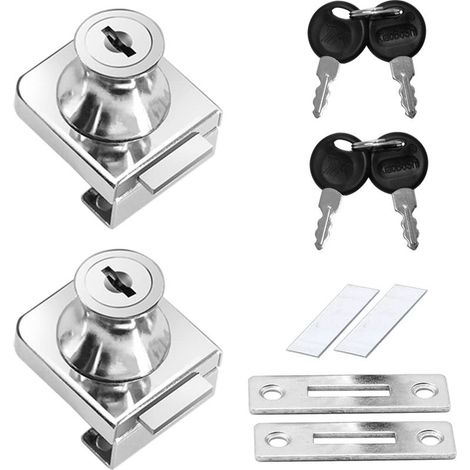 2pcs Zinc Alloy Glass Door Lock, Rustproof Glass Door Lock, for 5-12mm Glass Door, No Drilling, with 4 Keys (1/5)