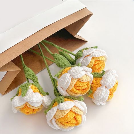 Fleur Artificielle - Rose Éternelle Tissée À La Main - Fils De Laine - Tige Longue - Pour Décoration Intérieure Et Cadeau - Lot De 1 (1/3)
