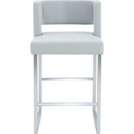 2er-Set Barhocker hellgrau mit silbernen Metallbeinen, modernes quadratisches Design (1/5)