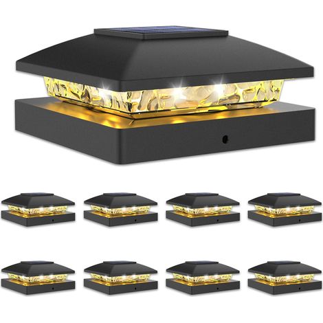 Lot de 8 lampes solaires pour poteaux 4 x 4 cm, clôture solaire, lampes d'extérieur étanches pour poteaux en bois/vinyle, lumière noire pour poteaux de terrasse - Fonctionne à l'énergie (1/5)