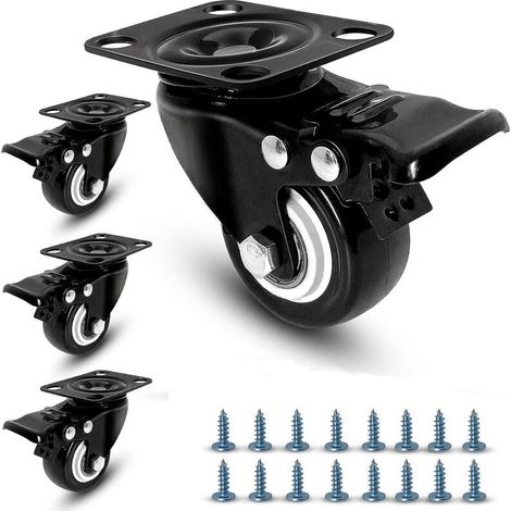 4 Roulettes Pivotantes avec Frein 50mm en Caoutchouc Castor Roues pour Meubles avec Capacité de 280kg Roulette Sans Traces au Sol pour Charge Lourde - Roue en Caoutchouc pour Chariot-LIAIKI (1/5)