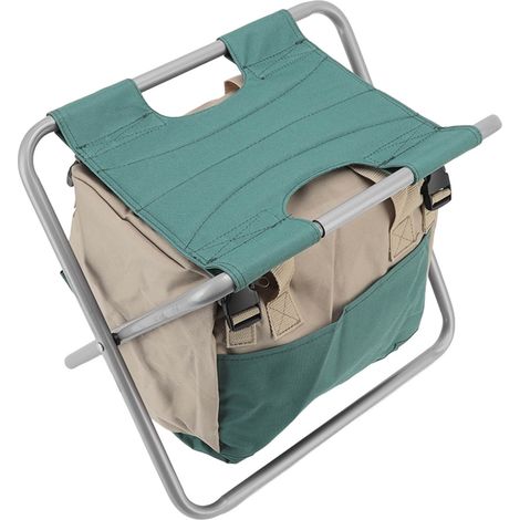 Tabouret pliant de jardin, chaise pliante multifonctionnelle de grande capacité avec sac de rangement pour outils, idéal pour serre, pêche, camping et voyages. (1/5)
