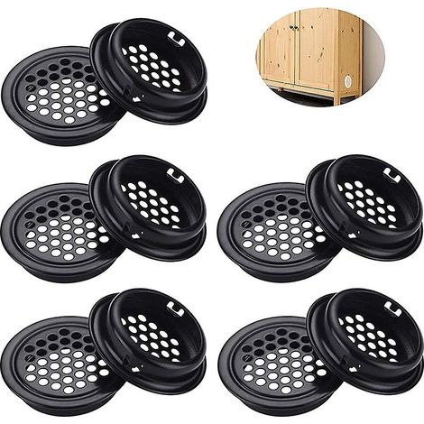Grille de ventilation ronde en acier inoxydable, 10 pièces, noire (1/5)
