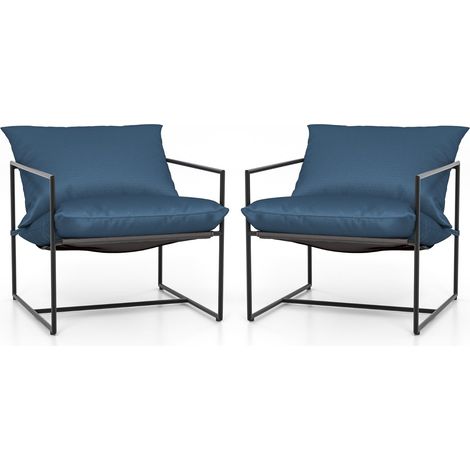 Set di 2 sedie da giardino ergonomiche 71 x 71 x 61 cm con comodi cuscini stile moderno metallo nero 200020004