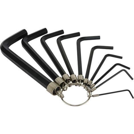 Clés Allen hexagonales professionnelles – Lot de 10 clés avec anneau porte-clés, acier trempé, dimensions 1,5 à 10 mm (1/3)