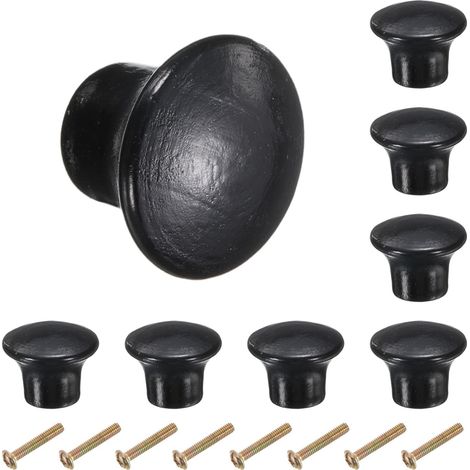 8 Stück – Runde Holzknöpfe 23 mm – Einloch-Küchenschubladengriffe – Dekorative Möbelgriffe für Schublade, Kommode, Schrank – Schwarz