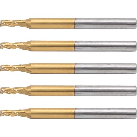 Hartmetall-Fräserset mit 3 Schneiden, 5 Flachfräsern, 3,175 mm Schaftdurchmesser, 40 mm Länge, 2,5 x 10 mm Schnittdurchmesser, für präzises Fräsen und Bearbeiten (1/5)