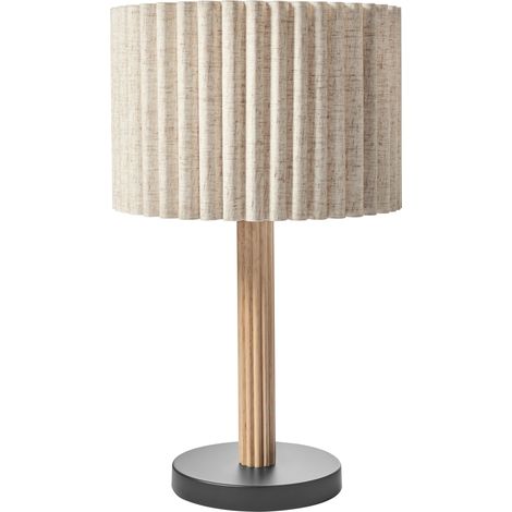 Lámpara de mesa moderna con pantalla de tela de escritorio madera de caucho pantalla natural beige claro Belessa