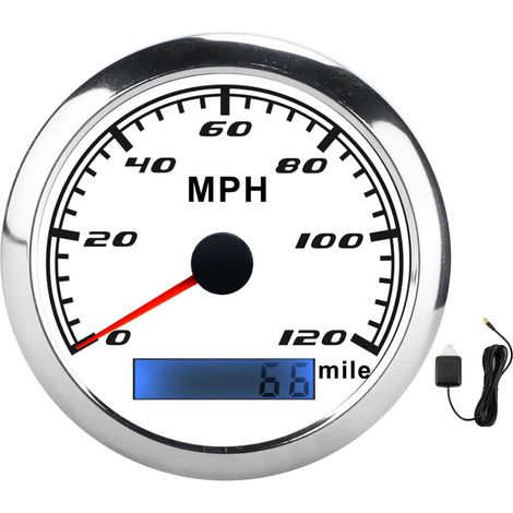 GPS-Pointer-Tachometer 120 MPH IP67 Wasserdicht Edelstahl Universal für Auto LKW Boot Weiß. (1/5)