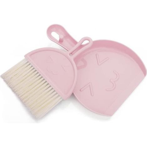 Mini Pelle à poussière et Brosse, Petit Balai et Pelle à poussière Ensemble de Brosse Table Portable avec Balai à Poils Doux (Rose) (1/4)