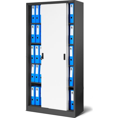 Aktenschrank Büroschrank mit Schiebetüren Metall 4 Fachböden Pulverbeschichtung Abschließbar 185 cm x 90 cm x 40 cm Anthrazit-Weiß