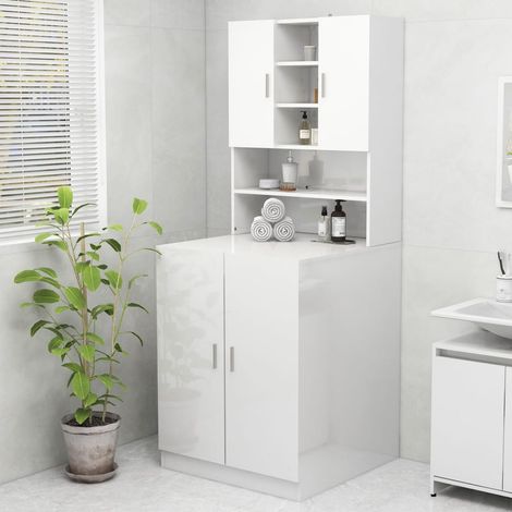 Vidaxl – Meuble machine à laver blanc brillant 70,5x25,5x90 cm – 2 portes – Bois d'ingénierie – Rangement optimisé salle de bain