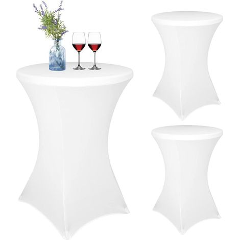 3er-Set Stehtischhusse Weiß für Bistrotisch Ø 80-85 cm, Spandex Stretch, mit Fußtaschen (1/5)