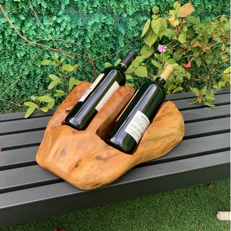 Porte-bouteilles à vin en bois de sapin, double emplacement, 36 x 33 x 21 cm, naturel OKMYHOME (1/5)