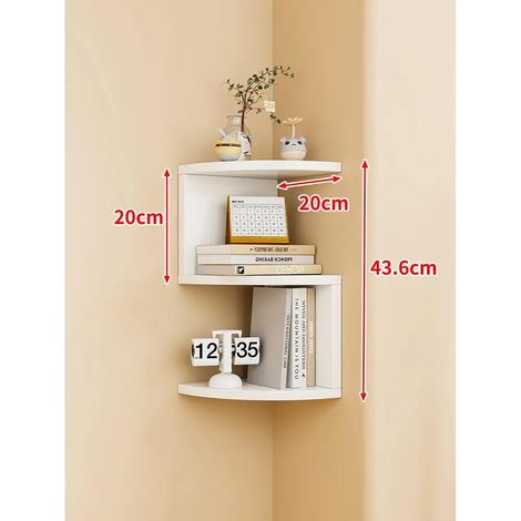 Étagère de rangement murale d'angle à 3 niveaux, rayon 20 cm (blanche, colle, clous sans trace et vis d'expansion inclus) - Style minimaliste moderne. Dimensions : [dimensions manquantes]. (1/5)