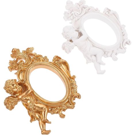Cadre Photo Vintage en Résine Blanc Ange Décoratif, Lot de 2 Cadres Photos Rétro pour Bureau et Maison, Style Européen Élégant et Fonctionnel (1/5)