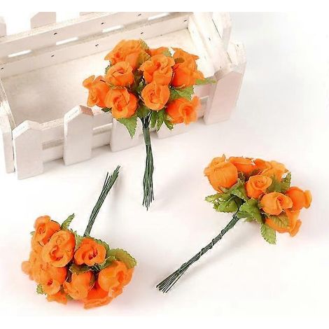 Lot de 12 mini roses artificielles en soie, idéales pour la décoration intérieure, les mariages, les couronnes et les cadeaux.72 pièces orange (1/5)